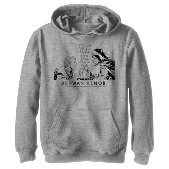 Boy's Star Wars: Obi-Wan Kenobi Darth Vader vs Kenobi Sketch Lightsaber Duel  Pull Over Hoodie Athletic Heather Medium
