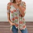 thumbnail image 2 of Hand Drawn Peach Pattern Womens Summer V Neck Zipper Top Short Sleeve T Shirt Off Shoulder Top Casual Classy Loose Shirts, 2 of 7