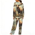 thumbnail image 2 of Women's Pajamas Set Comfy Lounge Two Piece Long Sleeve Pjs Soft Sleepwear, Moose Vintage, 2 of 6