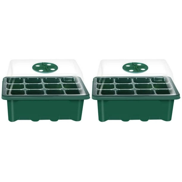 Caja de cultivo de propagadores de interior de 2 piezas, kit de cultivo de invernadero, bandejas de cultivo de plástico con tapa y ventilación, cultivo y cultivo de plántulas, 12 agujeros Namotu LKX-1046