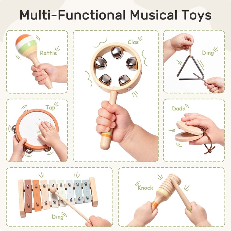 OATHX Wooden Xylophone & Tambourine Set, 7-Piece photo 7