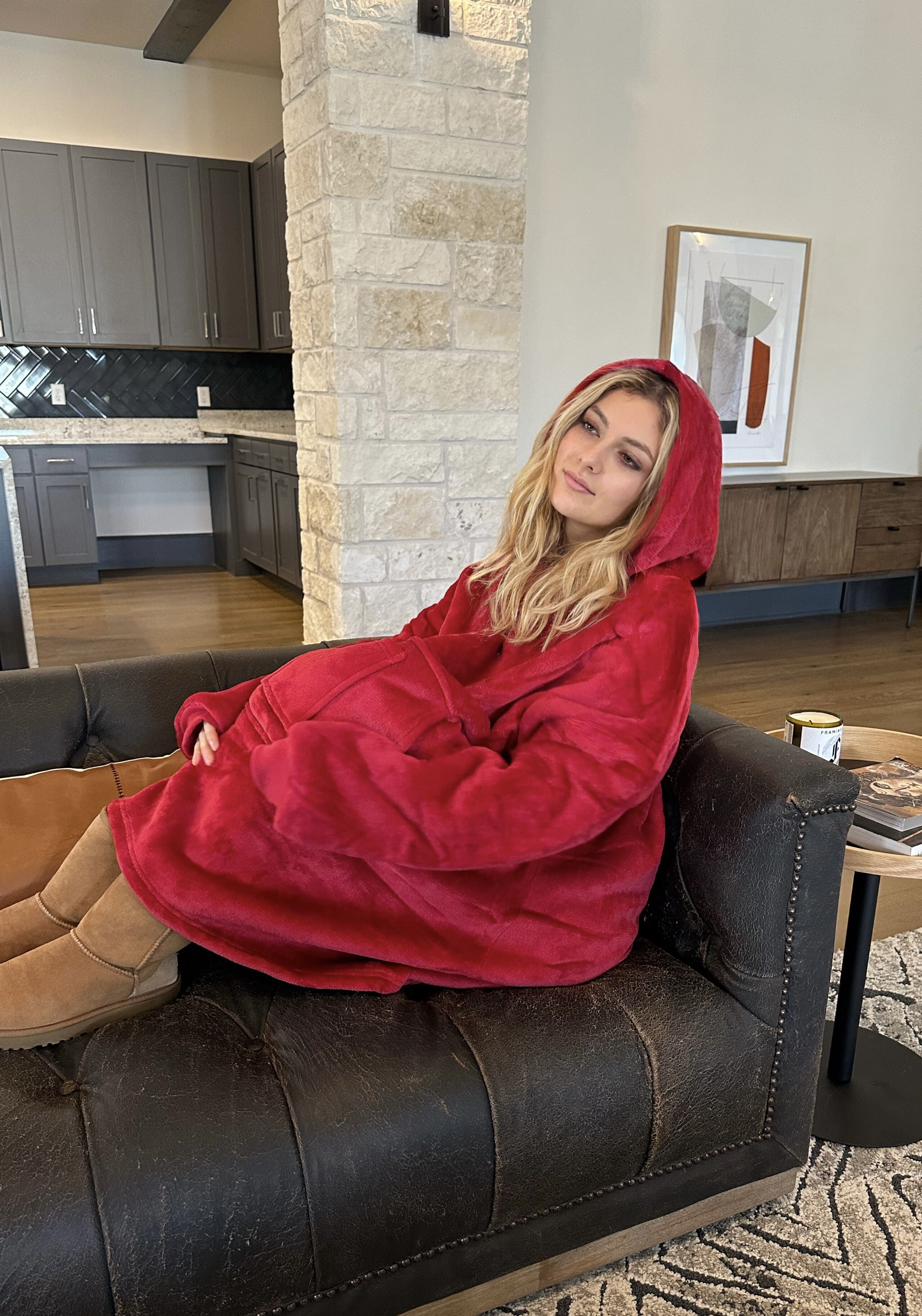 Oversized Sherpa Hoodie Sweatshirt - Warm Luxurious Fleece Microfiber Hoodie Blanket - Cozy, Reversible, Hooded, w/ Comfortable Large Pockets - Large Unisex Grey