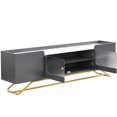 thumbnail image 3 of Stylish 70" Tv Stand With Gold Frame And Grey Faux Marble Top For Entertainment Elegant Fluted Glass Doors Finish, 3 of 5