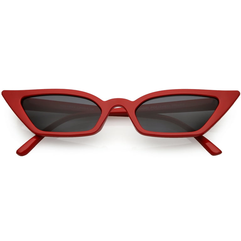 Women's Thin Extreme Cat Eye Sunglasses Rectangle Lens 47mm (Red / Smoke) 