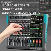 Depusheng PA8 Mixing Console 8-Channel Audio Mixer with 48V Phantom 256 DSP USB Bluetooth Black for Professional and Beginner