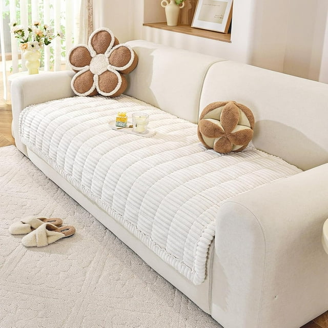 Couch Cover Sofa Covers 2 3 4 Seater, Couch Cover for Dogs Washable, Non Slip Furniture Protector Sofa Slipcovers for Sectional Sofa (35.4" x 63", White)
