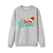 Luiyenes Christmas Long Sleeve Letter Print Hoodless Pullover Sweatshirt Blouse Xmas Holiday Family Matching Outfit