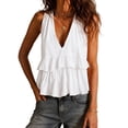 thumbnail image 2 of Womens Cotton Linen Tank Top Sleeveless V Neck Babydoll Peplum Blouse Loose Fit Ruffle Hem Flowy Summer Tops, 2026 New Limited-time Off, 2 of 7