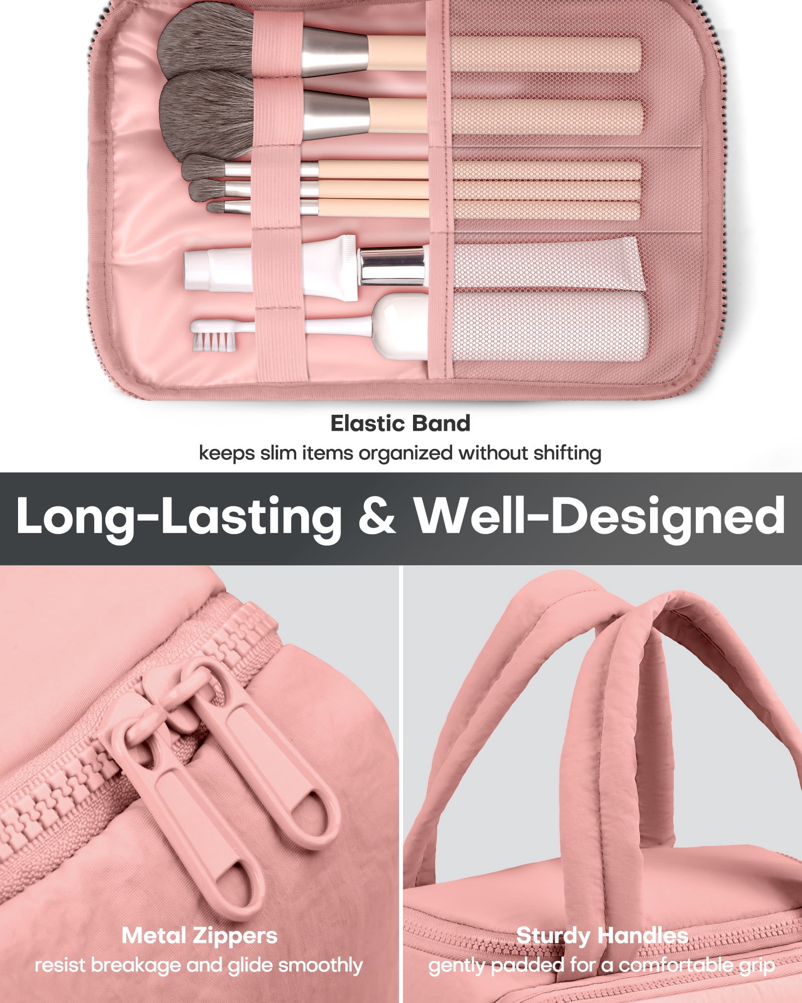 HOTOR Toiletry Bag for Women, Travel Size Toiletry, Wide-Open Makeup Bag with Handle, Wet & Dry Separation, 12.5" x 6.2" x 8.8", Dark Pink