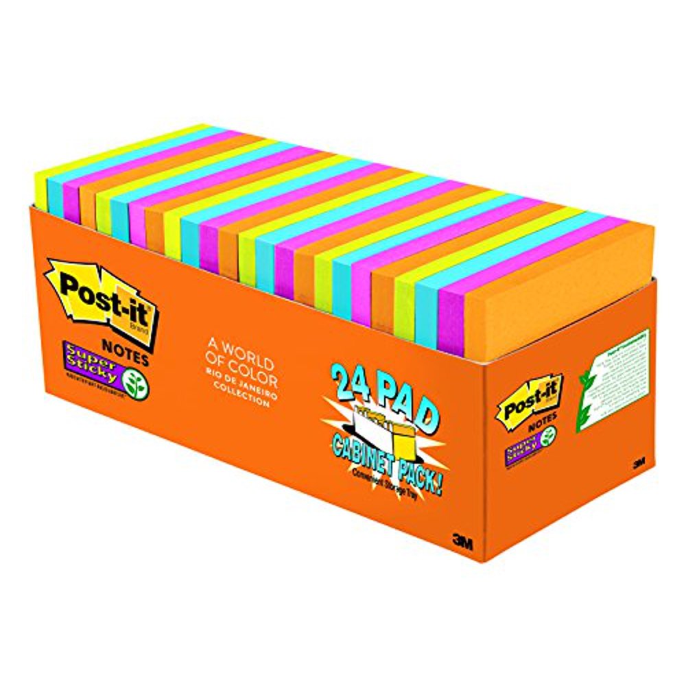 Postit Super Sticky Notes, 3 in x 3 in, Rio de Janeiro Collection, 24 Pads, 70 Sheets/Pad