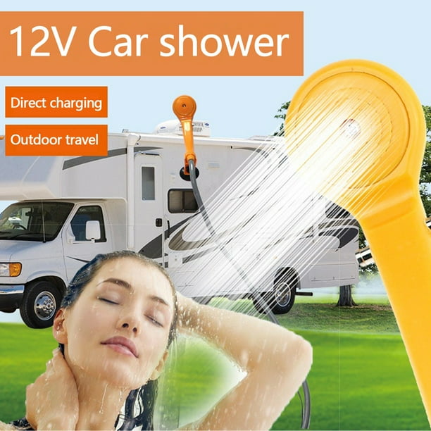 Ducha Portátil de Mano para Exteriores con Bolsa, Bomba de Ducha Compacta a Presión con Adaptador de 12 V para Encendedor de Coche, Ideal para Camping, Senderismo y Lavado de Coches.