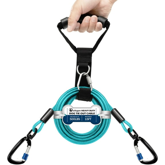 Heavy Duty Dog Tie Out Cable - Rust Proof Leash with Handle, No Tangle Tether for Medium to Large Dogs Up to 500lbs, 15ft, Teal