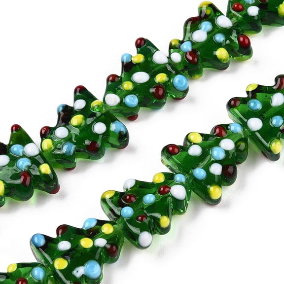 1Strand Handmade Bumpy Lampwork Beads Strands Christmas Tree Green 16.5x14.5x7.5mm Hole: 1.5mm 30pcs/strand 17.87 inch(45.4cm)