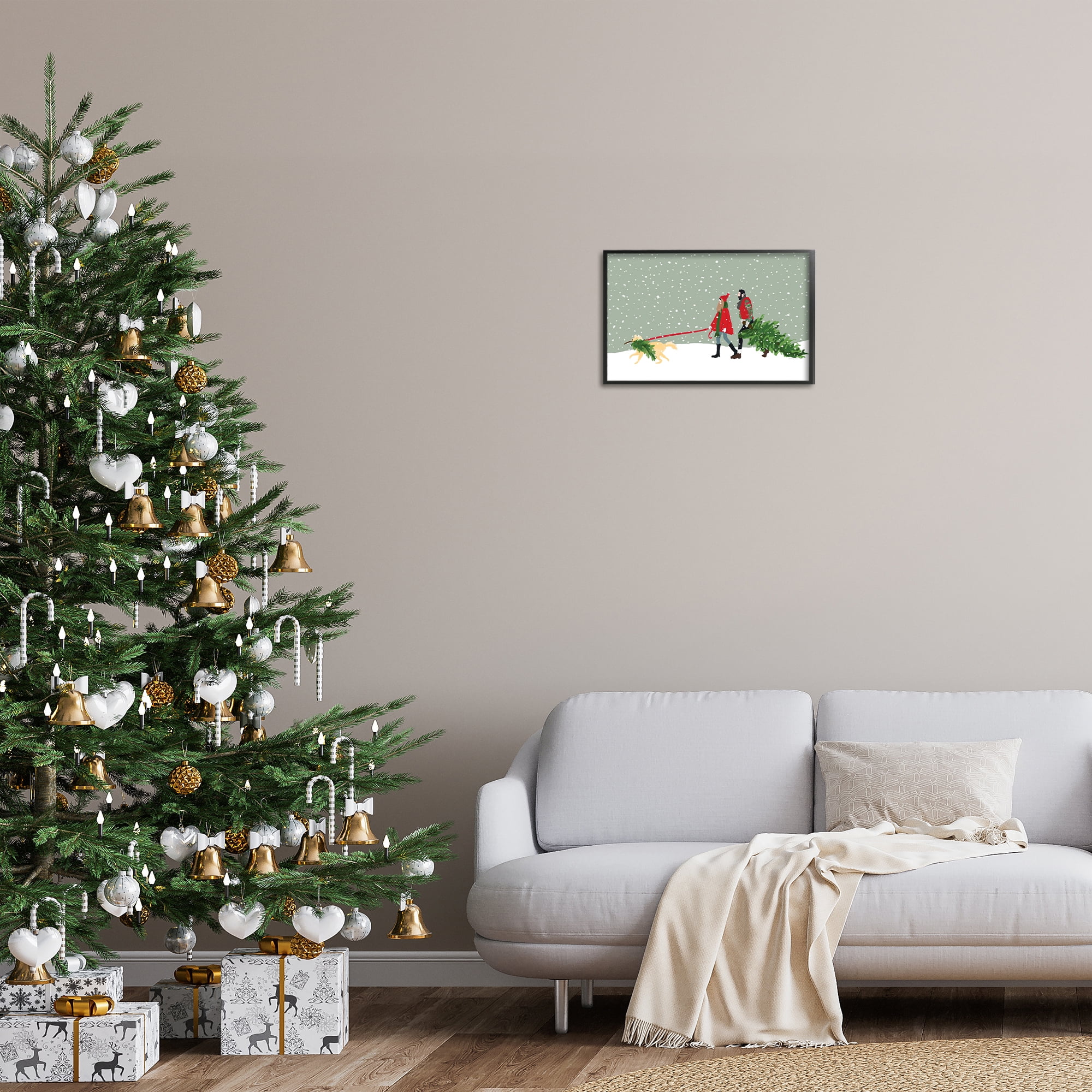 Stupell Industries Couple with Christmas Tree Holiday Painting Black Framed Art Prints Wall Art, 18 x 12