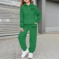 thumbnail image 3 of Girls Sweatsuits 2 Piece Set Teens Kids Cute Bow Graphic Outfits Hoodies and Jogger Sweatpants Sweat Sets,Dark Green 6-7 Years, 3 of 5