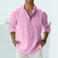 thumbnail image 2 of HDGB Men's Cotton Linen Henley Shirts with 3 Buttons, Casual 3/4 Sleeve Regular-Fit Band Collar T-Shirt Summer Lightweight Hippie Beach Tops with Pockets, 2 of 5