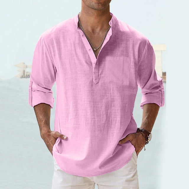 Men's Casual Long Sleeve Pullover Shirt with Pocket for Spring Relaxed Fit and Versatile Style for Daily Wear
