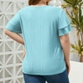 thumbnail image 7 of cfhntfmh Plus Size Summer Tops for Women Ruffle Short Sleeve V Neck Hollow out Blouses Solid Color Dressy Casual Tee Shirts, 7 of 7