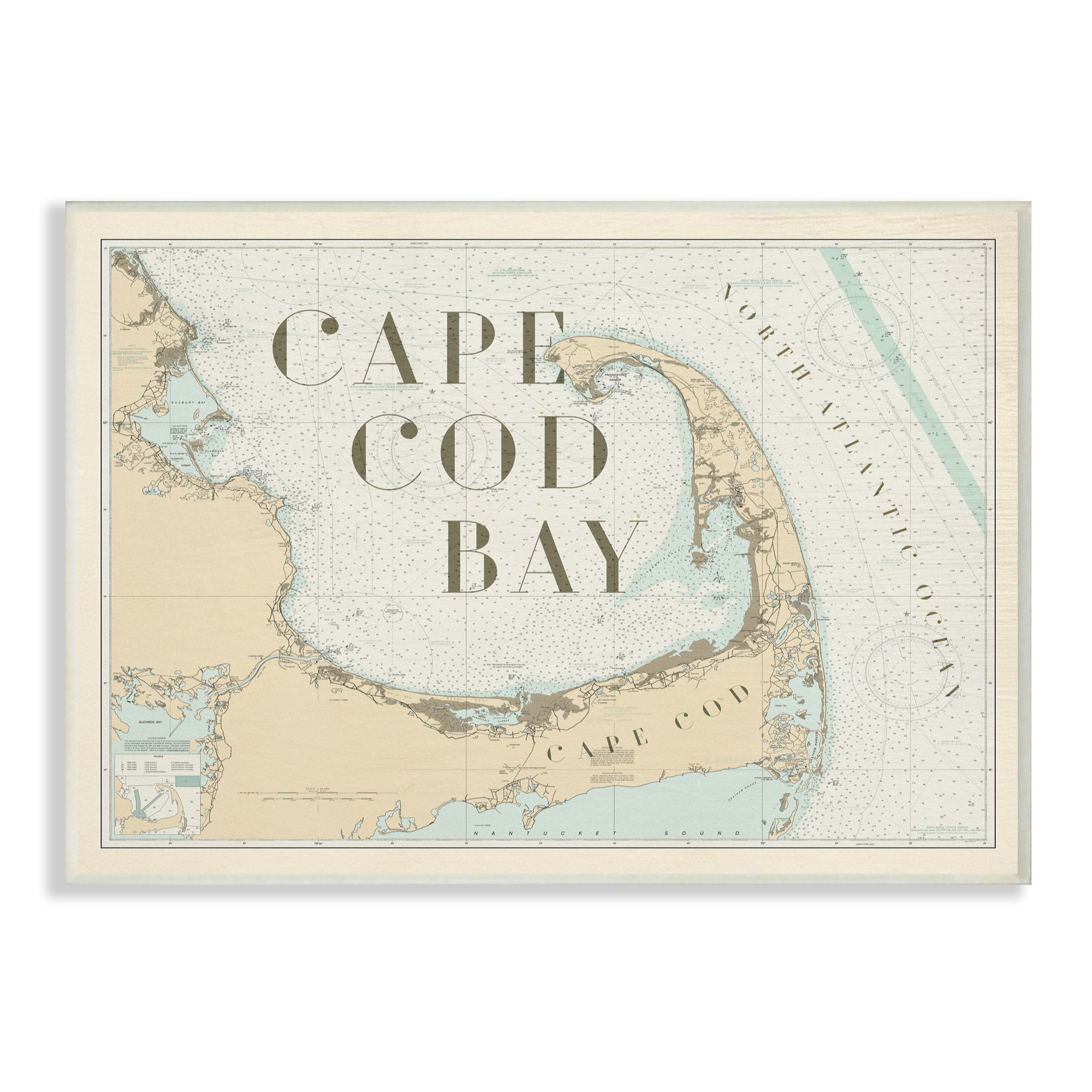 11 x 14 Stupell Industries Cape Cod Bay Beach Vintage Map Word Black Framed Design by Artist Daphne Polselli Wall Art