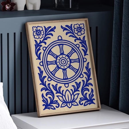 Blue Dharmachakra Buddhist Meditation Decor Poster, Unframed Paper Poster 8x10in