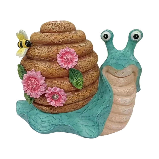 Garden Snail Statue with Solar Lights, Lighted Resin Sculpture, Adorable Outdoor Blue Color Snail