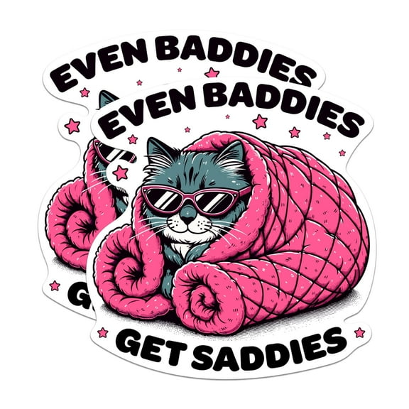 (2 Pack) Even Baddies Get Saddies Cute Raccoon Stickers - Positive Inspiring Motivational - 5 Inches On Longest Side - Premium Vinyl - for Cars, Trucks, Skateboards, Laptops - Made in USA - BMCS0520