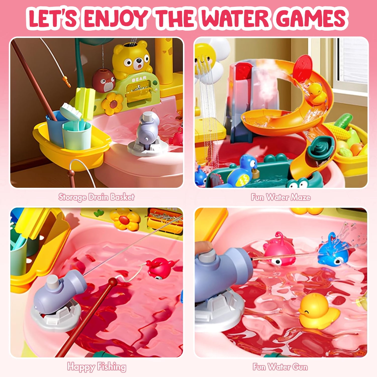 Liegorji Water Table Toys Set, Outdoor Kitchen Toys for Toddlers, Sand Water Table Fishing Games, Birthday Gifts for Age 3 4 5 6 7 8