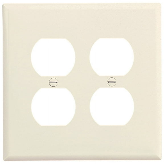 Cooper Wiring Devices PJ82LA 2-Gang Duplex Receptacle Wall Plate, Unbreakable Nylon, Mid-Size, Light Almond