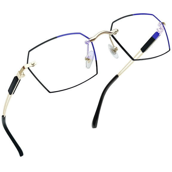 Joopin Fashion Rimless Polygon Reading Glasses Mens Women's Hollowed Out Legs Anti-blue Light Glasses