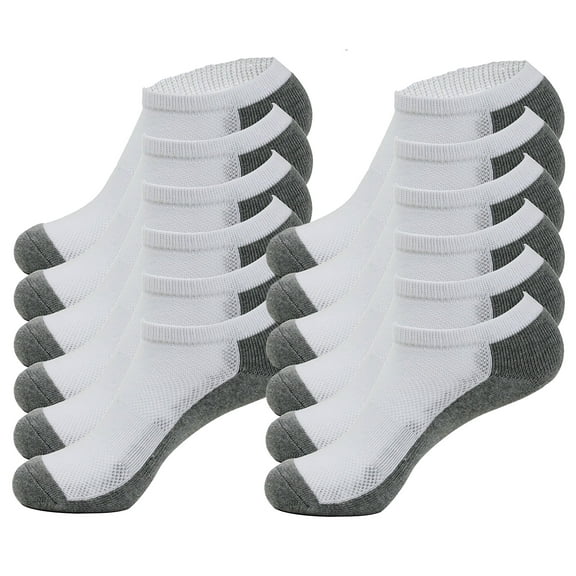 12-Pack Unisex Cotton Athletic Running Low-Cut Cushioned Socks 9-11, White/Gray