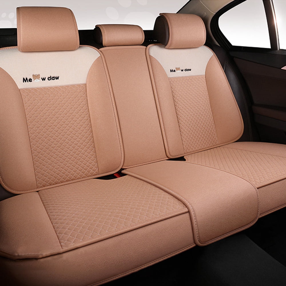 Maidao Car Seat Covers,Breathable and Waterproof Faux Leather Automotive Seat Covers for Cars SUV Truck Sedan,Universal Anti-Slip Driver Seat Cover with Pillow and Backrest Apricot