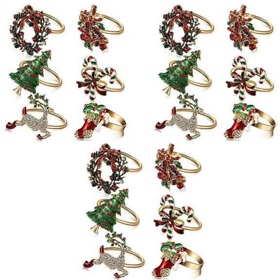 18Pcs Christmas Napkin Rings Xmas Napkin Holder Rings Wreath for Holiday Dinner Table Decoration