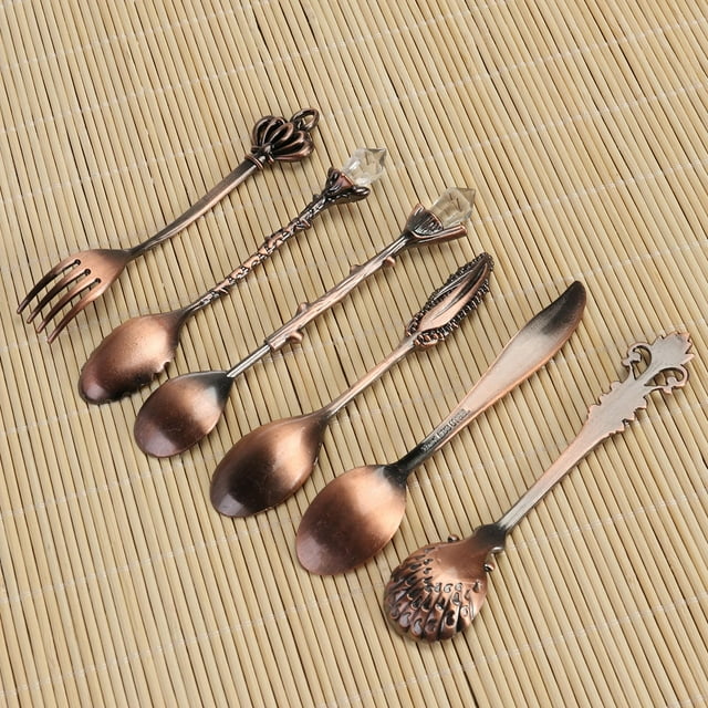 unbranded 6Ud De Cucharas Reales Para Café Con Tenedores Para Postres Utensilios Vintage Resistentes Y