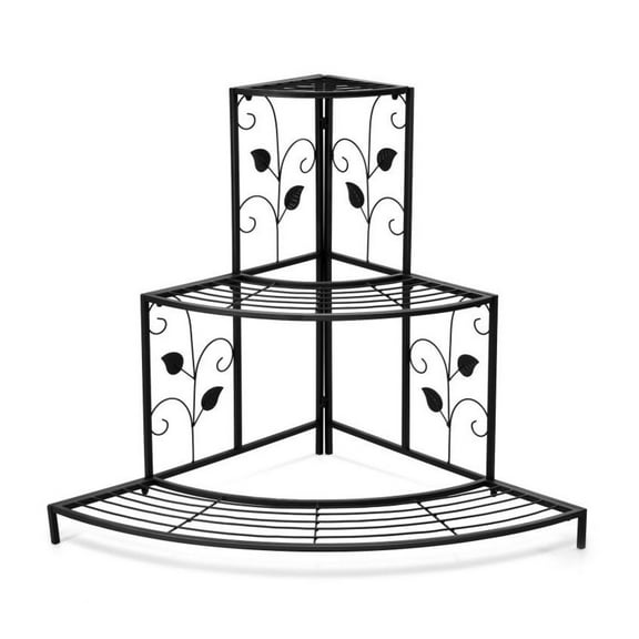 3 Tier Corner Plant Stand, Metal Flower Pot Rack, Indoor Outdoor Shelf for Plants, Shoes, Decor - Black, 42"x30"x34"