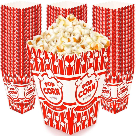 Poppy's Large Popcorn Boxes – 100 Pack 46 Oz Concession-Grade Popcorn Buckets, Popcorn Machine Accessories for Popcorn Bars, Movie Nights, Concessions