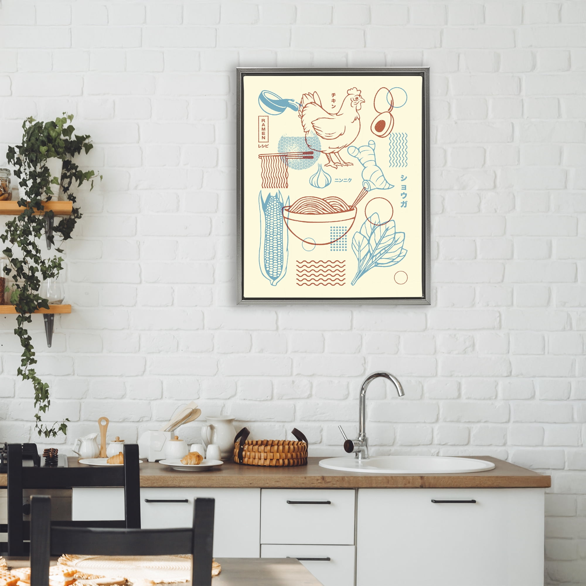 Stupell Industries Minimalist Ramen Ingredients Gray Framed Floater Canvas Wall Art, design by Tobe Fonseca