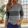 thumbnail image 2 of Cilsoka 3/4 Sleeve Shirts for Women Fall Striped Crew Neck Business Casual Tops Loose Three Quarter Length Work Blouses, 2 of 5