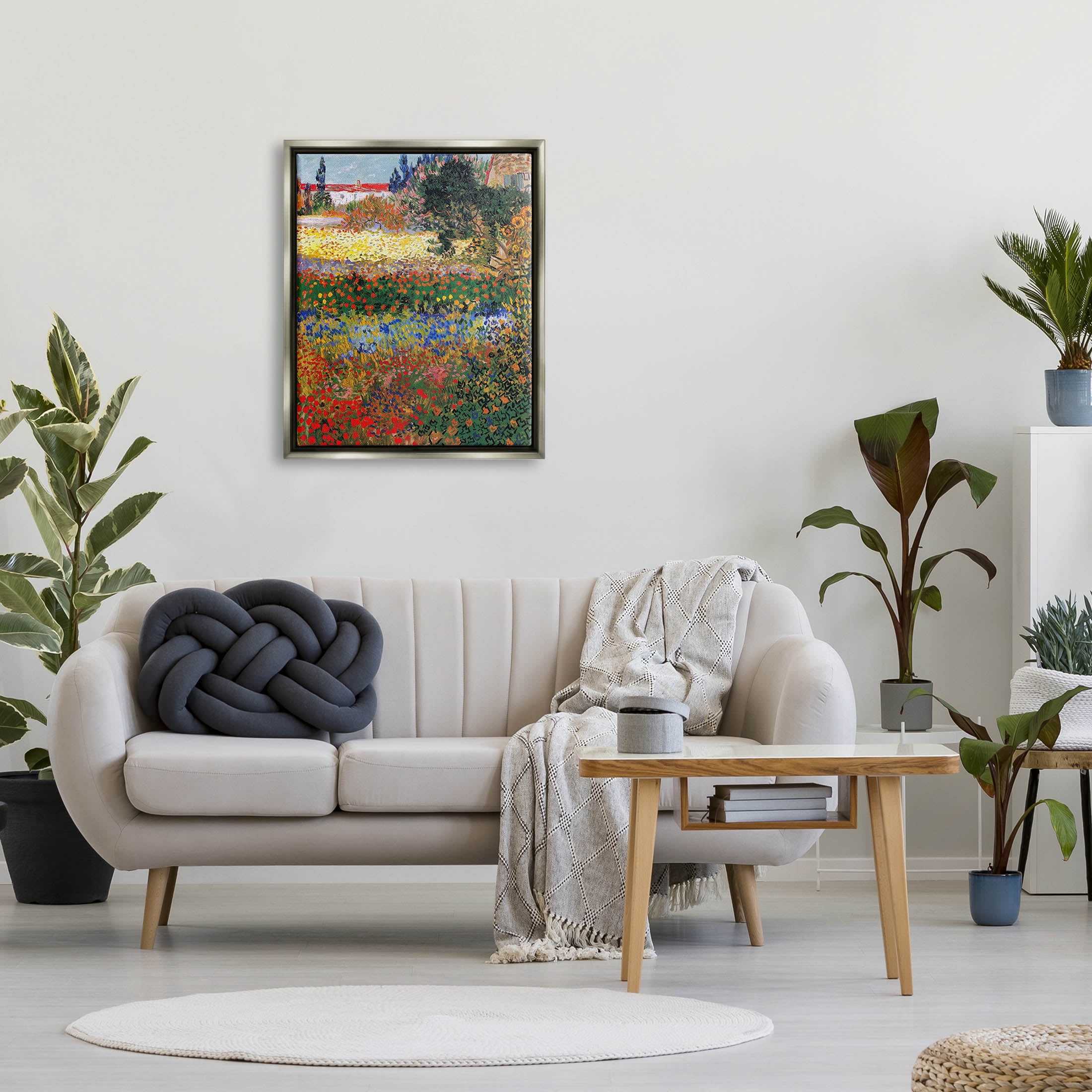 Flower Garden Van Gogh Vivid Painting Landscape Painting Luster Gray Framed Art Print Wall Art