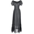 thumbnail image 1 of Robe Maxi à Manches Cap, Bordure en Dentelle, Style Bohème Renaissance Paysanne pour Femme, Gris, Grand, 1 of 5