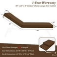 thumbnail image 6 of Pakunoda Chaise Lounge Cushions 80" x 26" x 4" Outdoor High-Density Foam Patio Furniture Lounger Replacement Cushions with Zipper Ties Water-Resistant for Pool, Chocolate, 6 of 7