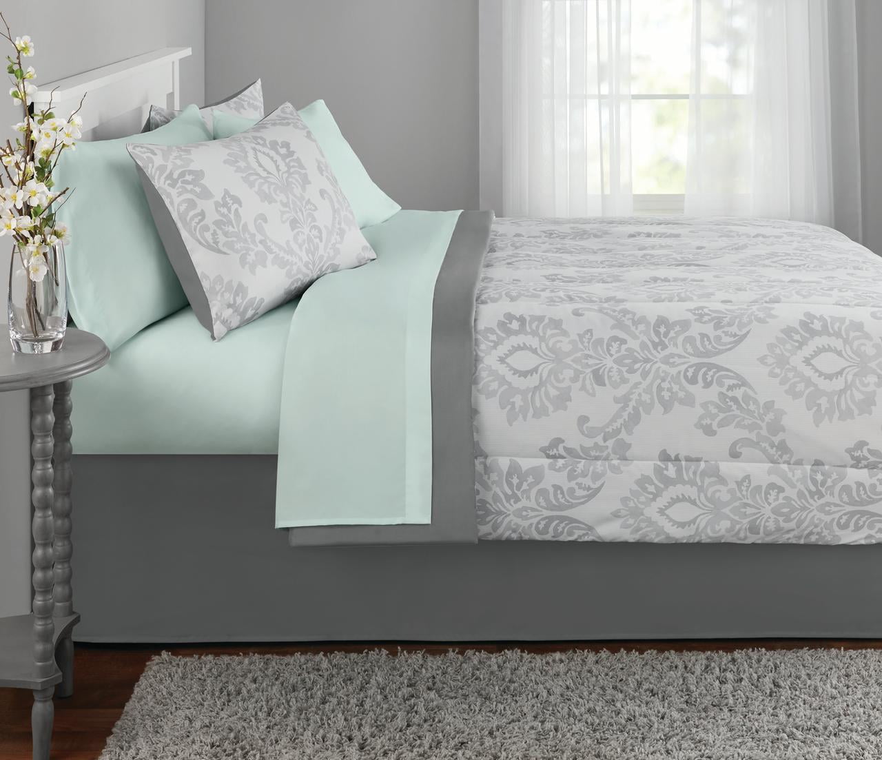 Mainstays Pinstripe Damask Bed in a Bag Coordinated Bedding Walmart