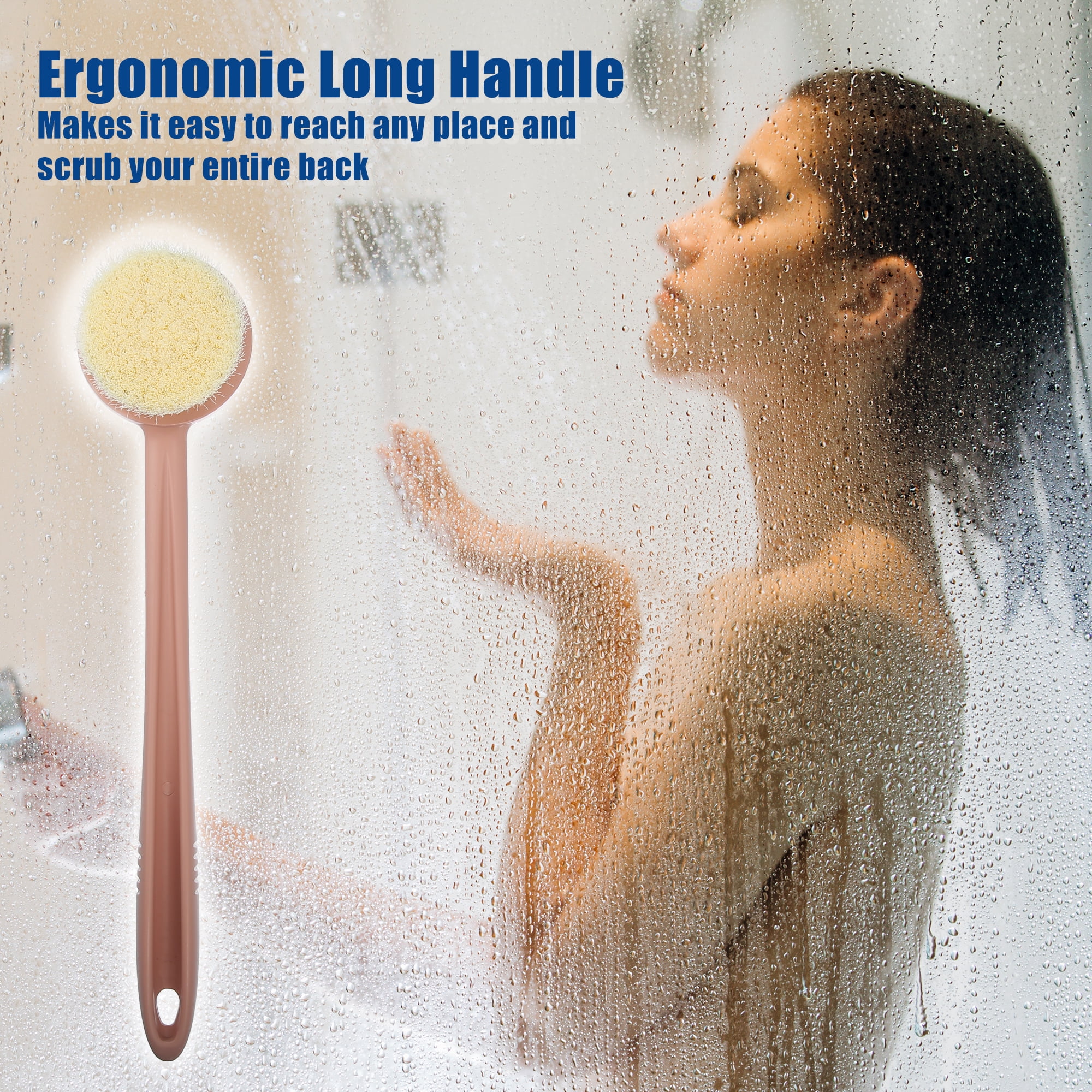 Unique Bargains Body Bath Brush Back Scrubber with Long Handle Pink