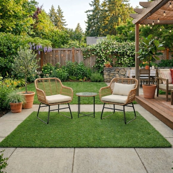 ECARPET Outdoor Artificial Grass Rug, Durable Faux Turf Carpet for Patio and Balcony, Green