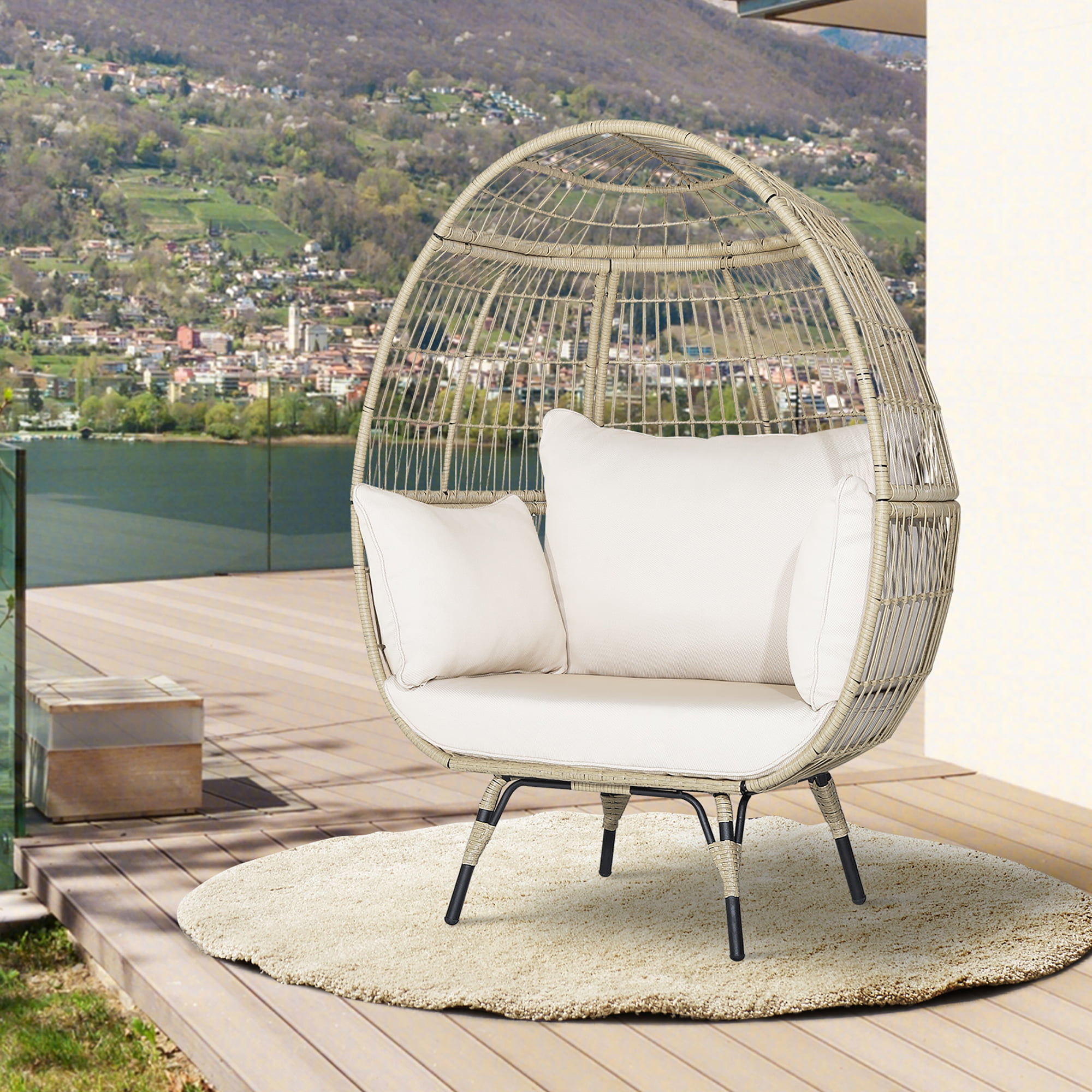 Costway Patio Oversized Rattan Egg Chair Lounge Basket with