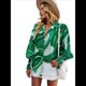 thumbnail image 2 of Blusa con Estampado Floral para Mujer, Larga, Botones, Informal, Elegante, Verde, Talla L, 2 of 10