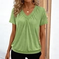 thumbnail image 2 of VEKDONE Short Sleeve V-Neck Tops for Women Casual Loose Fit Pleated Blouse Solid Color Lightweight Pullover Top Summer Soft Comfy Tunic Tops Tshirts Green XL, 2 of 6