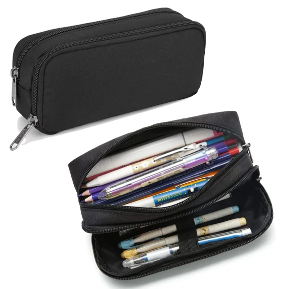 Pencil Case Large Capacity Pencil Pouch Aesthetic Pen Bag Office Stationery Organizer Simple Durable Multifunctional Pencil Bag for Adults - Black