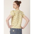 thumbnail image 2 of Moomaya Printed Cotton Tops For Women V Neck Short Puff Sleeve Regular Fit Top, 2 of 8