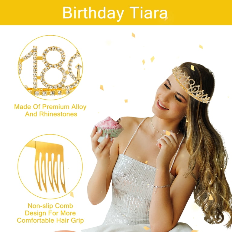 Retrok 18th Birthday Sash Crown Set Glitter Girl Birthday  display picture 1