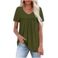 thumbnail image 2 of Karight Womens T Shirts Short Sleeve Pleated Dressy Casual V Neck Summer Tops Blouses, 2 of 8